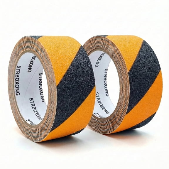STRBOXONG 2 Rolls Anti Slip Tape，2 x 394" Black and Yellow Hazard Tape，High Friction Grip Tape for Stairs，Heavy Duty Non Slip Tape for Outdoor Decking，Ramps & Steps，Waterproof Safety Warning