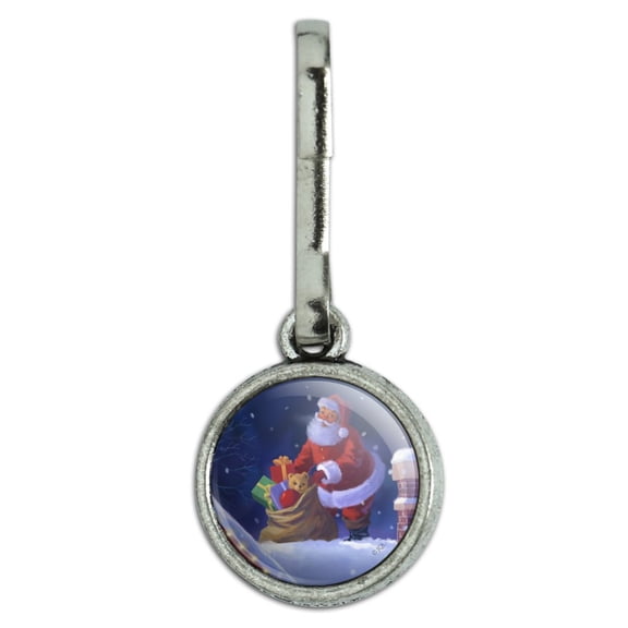 Christmas Holiday Rooftop Santa Antiqued Charm Clothes Purse Suitcase Backpack Zipper Pull Aid