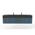 thumbnail image 2 of Nile 72" Blue Wood Floating Vanity with Black Top and Gold Trim, 2 of 10