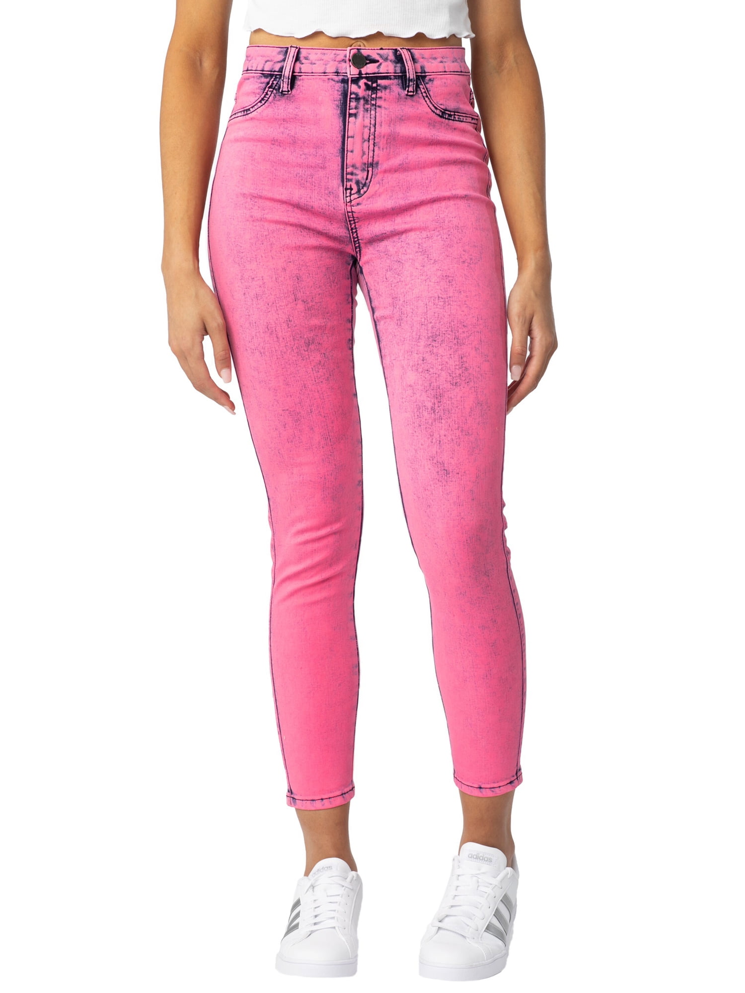 Famous Women's Juniors Super High Rise Skinny Neon Acid Wash Jeans - Walmart.com