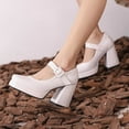 thumbnail image 5 of Mary Jane Shoes Women,Elegant Women Heels Retro Square Toe Dressy Fashion Mary Jane Shoes for Formal Events,Womens Mary Jane Flats,02 White,7.5, 5 of 8