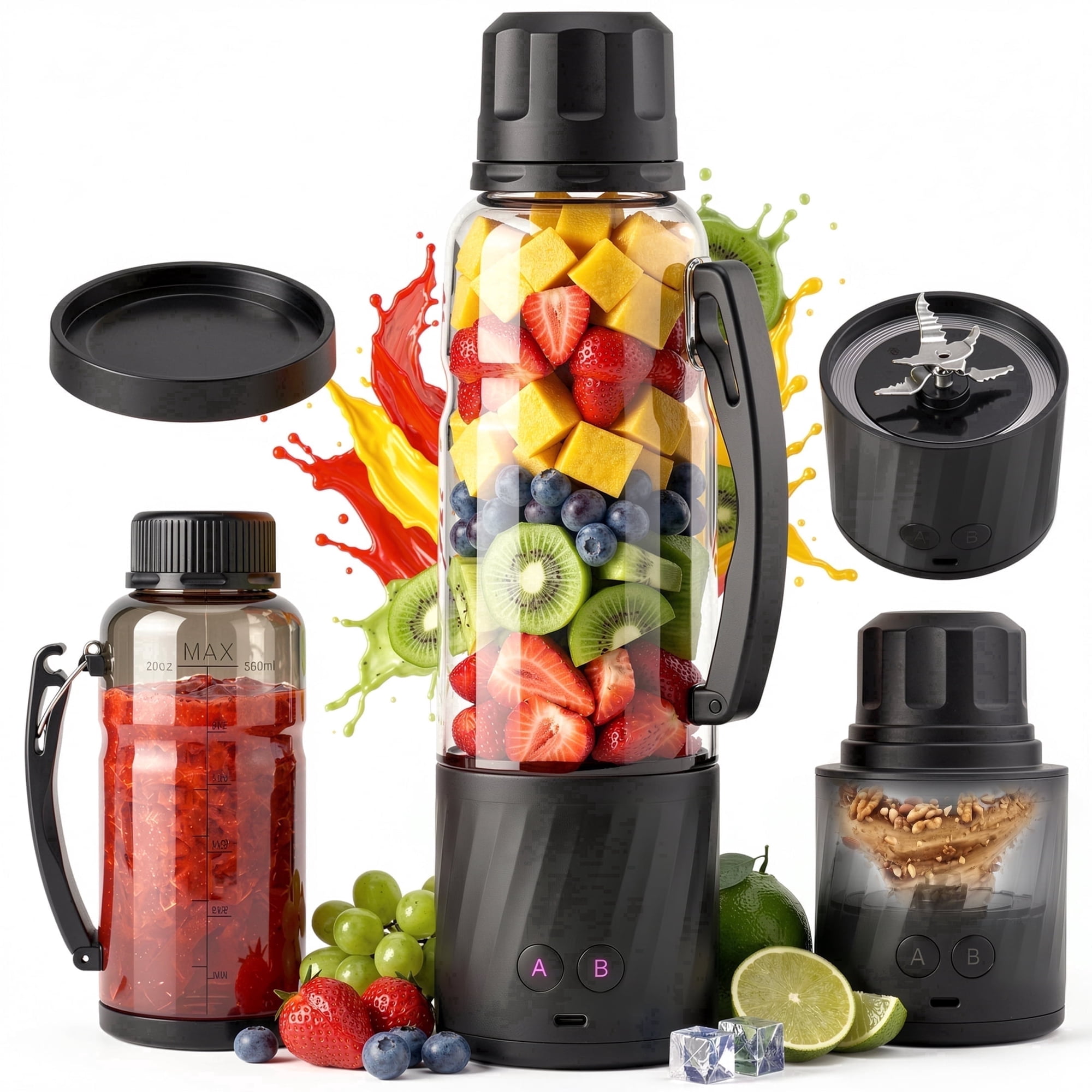 Casualife 22oz Portable Blender for Shakes and Smoothies, BPA-Free Personal Juicer with Pulse Mode, 6-Leaf Blades & Nut Grinder Cup
