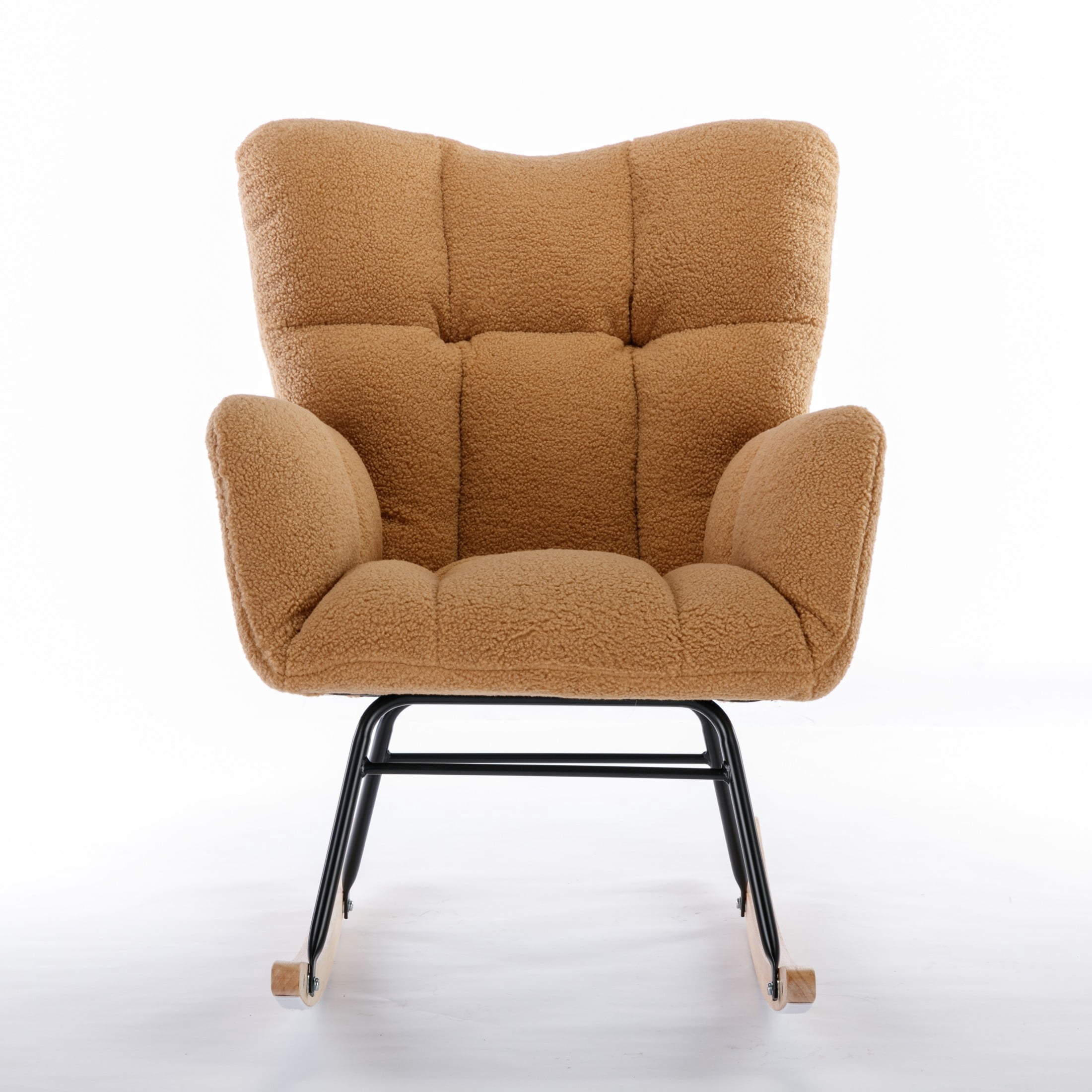 Noble House Takala 31" Teddy Fabric Rocking Glider Nursery Chair, Upholstered Accent Armchair for Living Room, Khaki