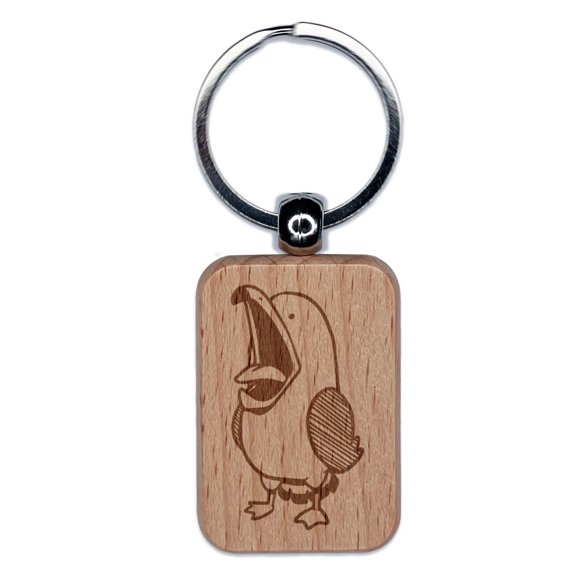Noisy Seagull Bird with Mouth Agape Rectangle Keychain Charm Tag - Engraved Wood