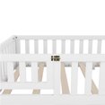 thumbnail image 5 of Twin Size Floor Bed, Minimalist Rubberwood Floor Bed Frame with with Safety Guardrails and Door, Montessori Bed for Boy & Girl, White, 5 of 7