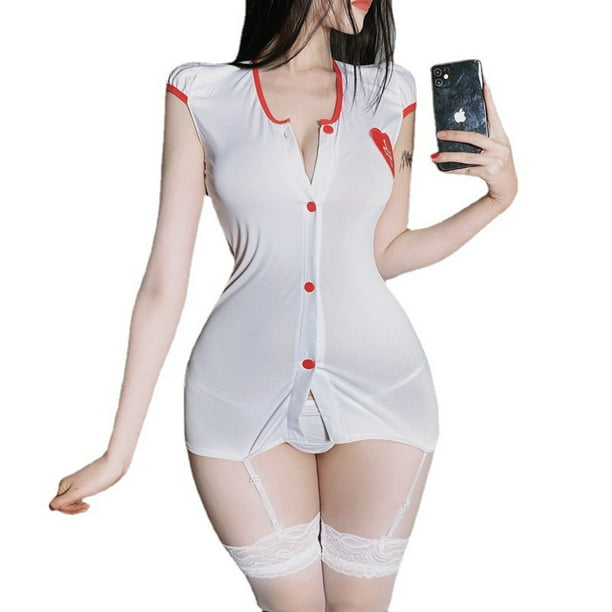 Disfraz de enfermera Sexy para mujer, uniforme de fiesta, vestido elegante, lencería, traje encantador