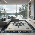 thumbnail image 2 of ODIKA 8'x10' Washable Area Rug Compass Boat Nautical Maritime Retro Round Vintage Circular Fish for King Size Bedroom Under Bed, Master Suite, Non-Shedding, Easy Care, 2 of 7