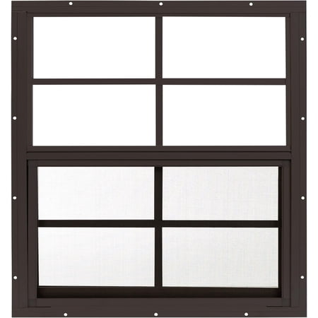 Shed Windows 24x27 (1-Pack) | Sliding Windows with Tempered Glass & Screens | Flush Mount, Brown Aluminum Frames for Sheds, Chicken Coops & Playhouses