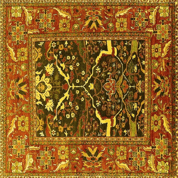 Ahgly Company Indoor Square Oriental Yellow Industrial Area Rugs, 5' Square