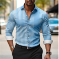 thumbnail image 1 of Camisa estampada casual a rayas con bloques de color para hombre ropa de trabajo al aire libre uso diario camisa de manga larga con solapa de primavera y verano, 1 of 6
