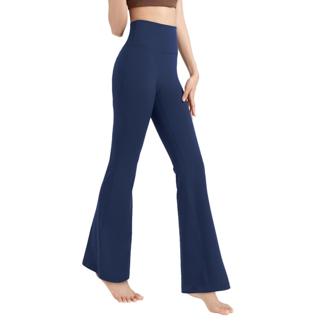 Pantalones de yoga acampanados para mujer, pantalones de cintura alta con realce de glúteos y pierna ancha, pantalones deportivos de fitness Micro Lama - azul oscuro 626