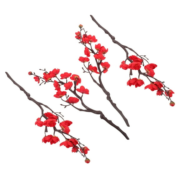GOOHOCHY Realistic Red Artificial Cherry Blossom Silk Plants for Home Decor and Festive Party Decorations 4 pcs Plastic
