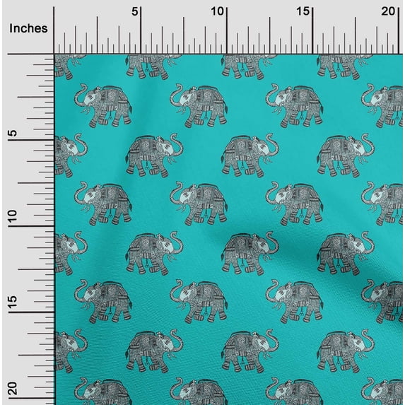 oneOone Viscose Chiffon Fabric Elephant Block Print Fabric By The Yard 42 Inch Wide