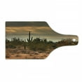 thumbnail image 1 of Saguaro Cutting Board, Dramatic Shady Desert View with a Storm Cloud Approaching Western Arizona Photo, Tempered Glass Cutting and Serving Board, Wine Bottle Shape, Orange Green, by Ambesonne, 1 of 1