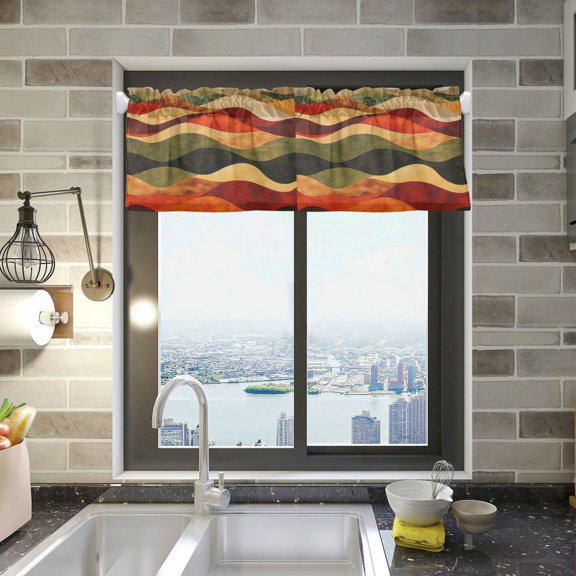 Yayeee Kitchen Valance Rod Pocket 54" x 18" Living Room Window Curtain, Abstract Desert Pattern