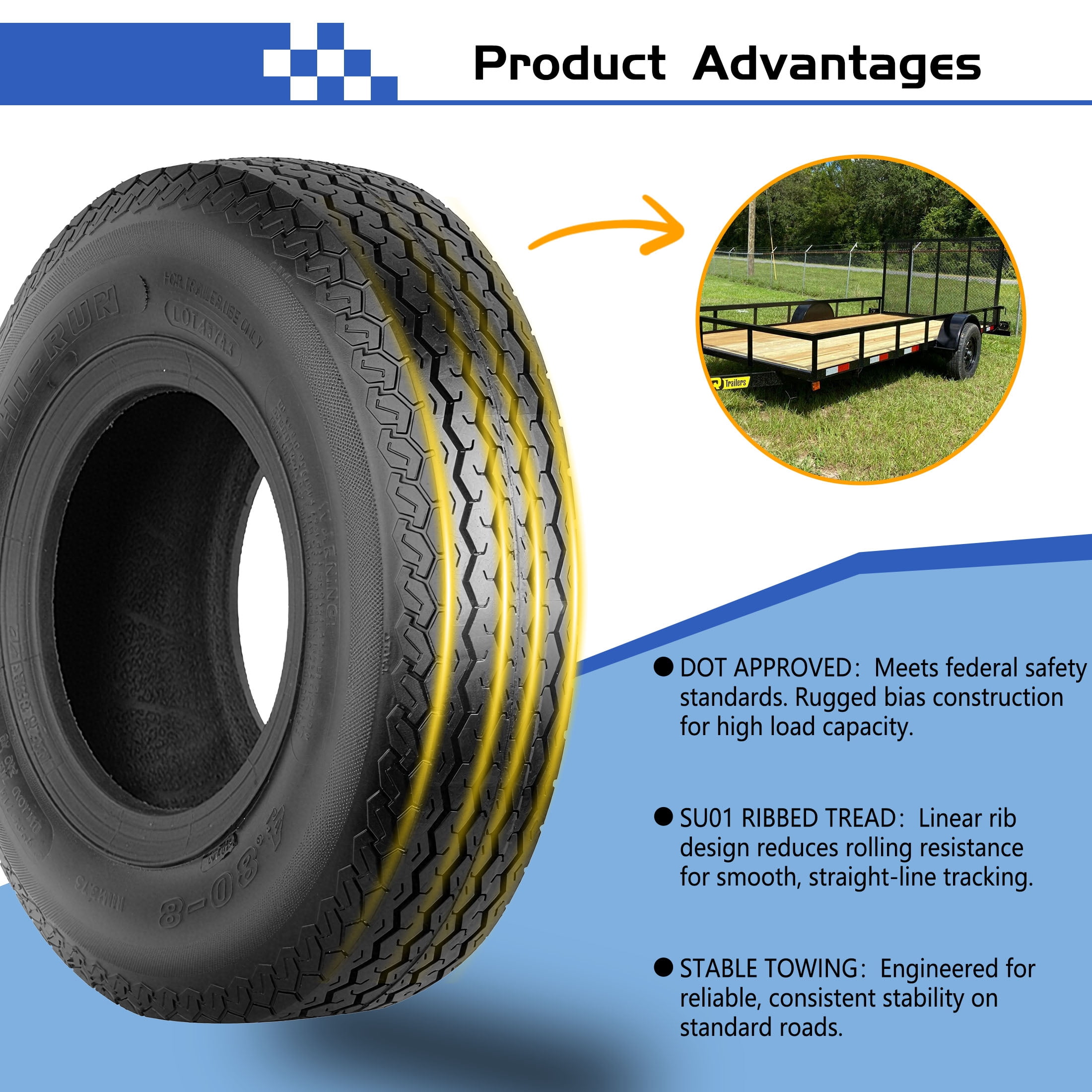 Hi-Run 2 Set SU01 4.80-8 4PR Boat Trailer Tire with 5-Lug Galvanized Wheel Assembly