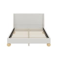 thumbnail image 4 of Upholstered Platform Bed with Wingback Headboard and Round Wooden Legs, Wingback Platform Bed Velvet Platform Bed Frame with Strong Wooden Slats for Bedroom, No Box Spring Needed, Noise-Free, 4 of 7