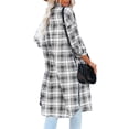thumbnail image 4 of Qiylii Women's Long Plaid Long Jacket, Casual Long Sleeve Button Down Shacket Jacket with Pockets, 4 of 5