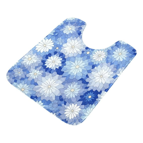 U-Shaped Toilet Mat Plush Bathroom Rug Mat Non Slip Bathroom Mats Blue and White Snowflake