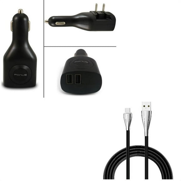 2-Port USB Car Home Charger w Type-C 6ft USB Cable Y1V for Acer Liquid Jade Primo - Alcatel PulseMix, 7, Idol 5S 5 4S - ASUS Zenfone V Live, ROG Phone, AR 6 5z 4 Pro - Blackberry Motion, Key2