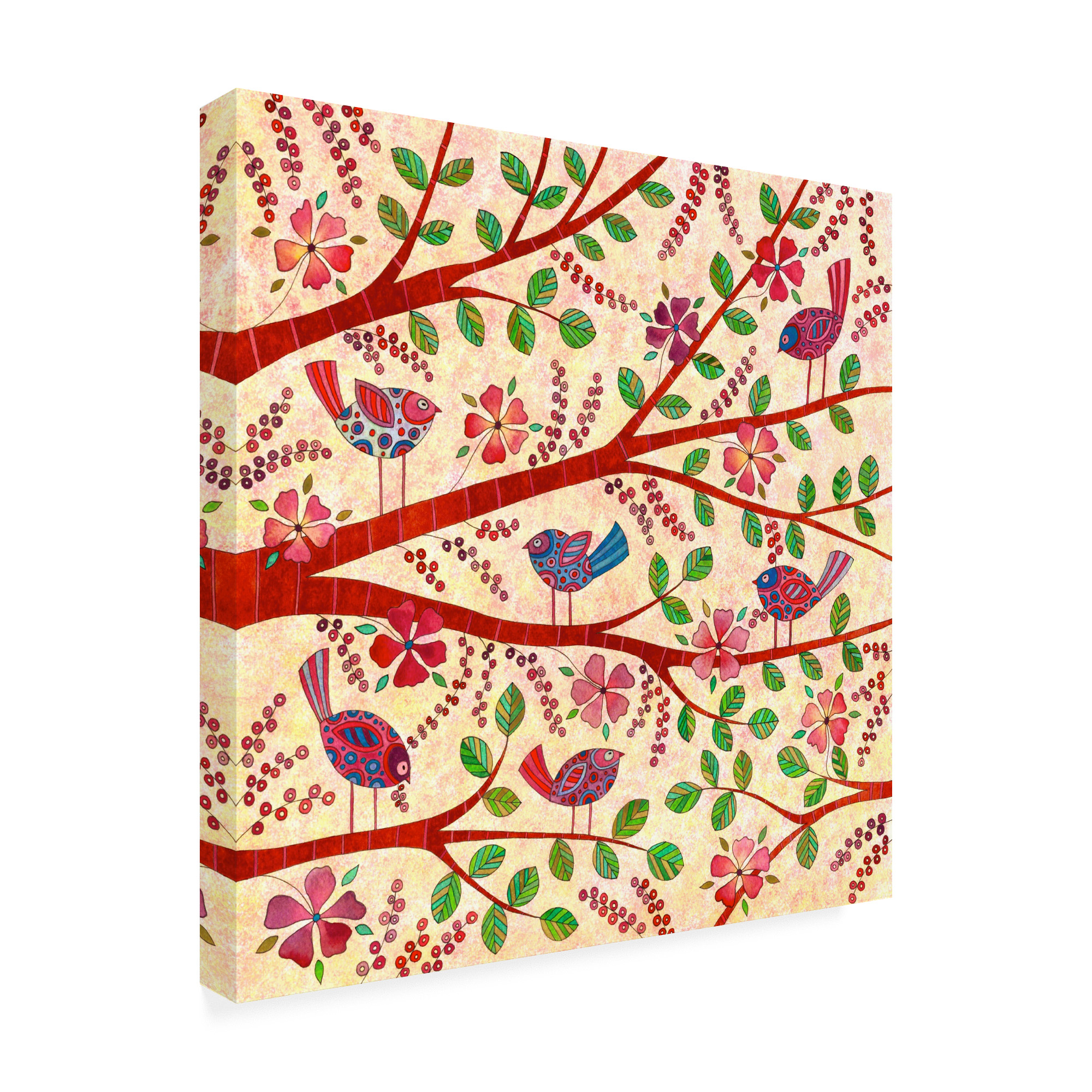 Trademark Fine Art 'Birds on Branches Red' Canvas Art by Kim Conway