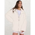 thumbnail image 2 of Osfvolr Womens Jacket Oversized Zip Up High Collar Long Sleeves Fuzzy Casual Winter Fall Coats with Pockets Cream White M, 2 of 8