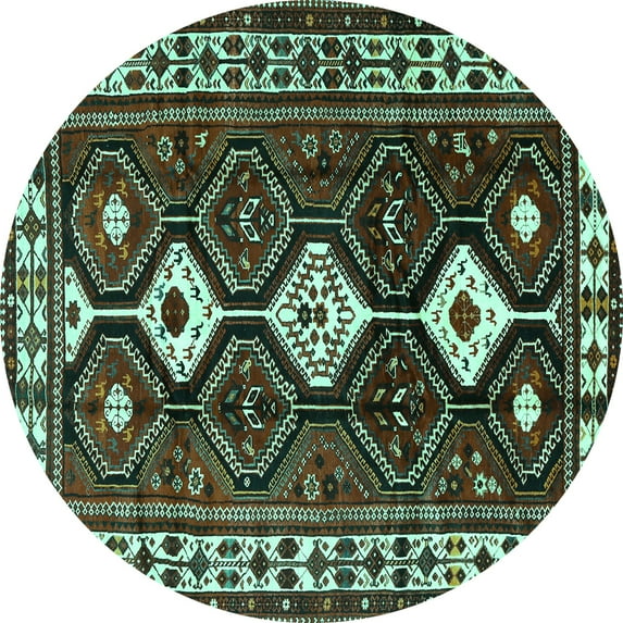 Ahgly Company Indoor Round Persian Turquoise Blue Traditional Area Rugs, 4' Round