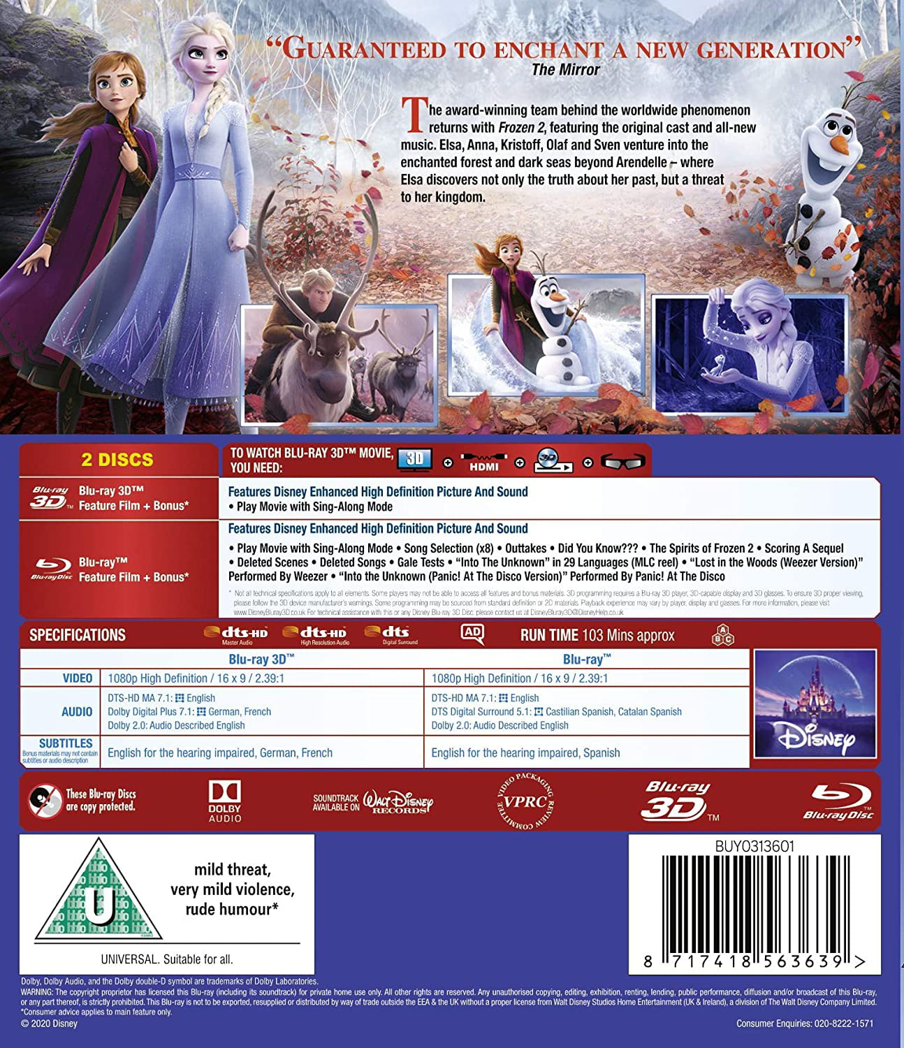 Sinewi Gelijkenis Beugel Frozen 2 3D Blu-ray 2019 Region Free - Walmart.com