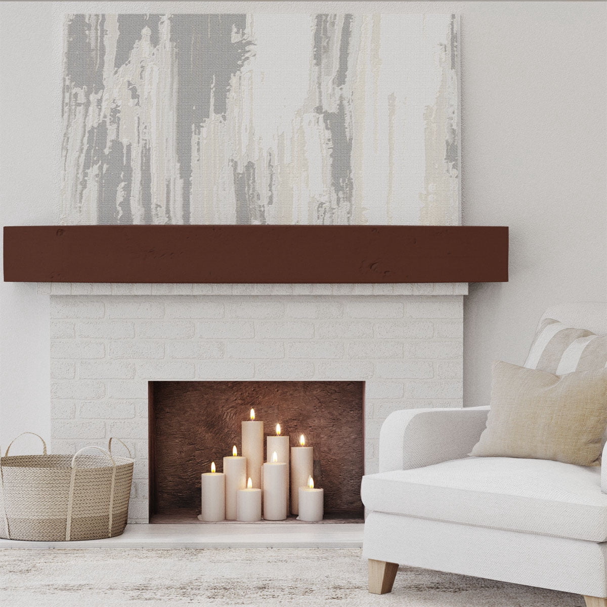 Ekena Millwork 8"H x 8"D x 72"W Knotty Pine Faux Wood Fireplace Mantel, Natural Pecan