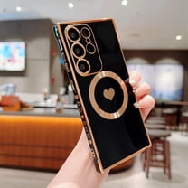 Feishell for Samsung Galaxy S24 Ultra (6.8 inch) Cute Love Heart Pattern Case for Women Girls,Compatible with Magsafe Charging,Luxury Plating Edge Soft Silicone Shockproof Slim Phone Case,Black