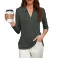 thumbnail image 4 of BOMYJESK Womens Polo Shirts 3/4 Sleeve Polos Tshirts Collared V Neck Tops Business Casual Work Loose Fit Tunic Blouses Dark Gray XXL, 4 of 4