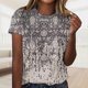 thumbnail image 5 of Camisetas De Manga Corta Camiseta informal para mujer, cuello redondo, retro, floral, elegante, de moda, uso diario (negro L) Ygjytge para Mujer Negro T M, 5 of 9
