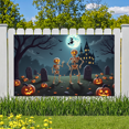 thumbnail image 5 of Spooky Scene Halloween Banner Gothic Theme Pumpkin Lantern Skeleton Design Cemetery Setting for Halloween Party Event Decor, 5 of 5