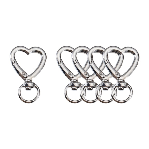 Fasiaou Heart-Shaped Spring Keychain Clips-Carabiner Hooks,Trigger Snap Clips,Key Ring Hooks for Bags,Purses,Handbags-DIY Craft Buckles,Valentines Day Accessories,Silver