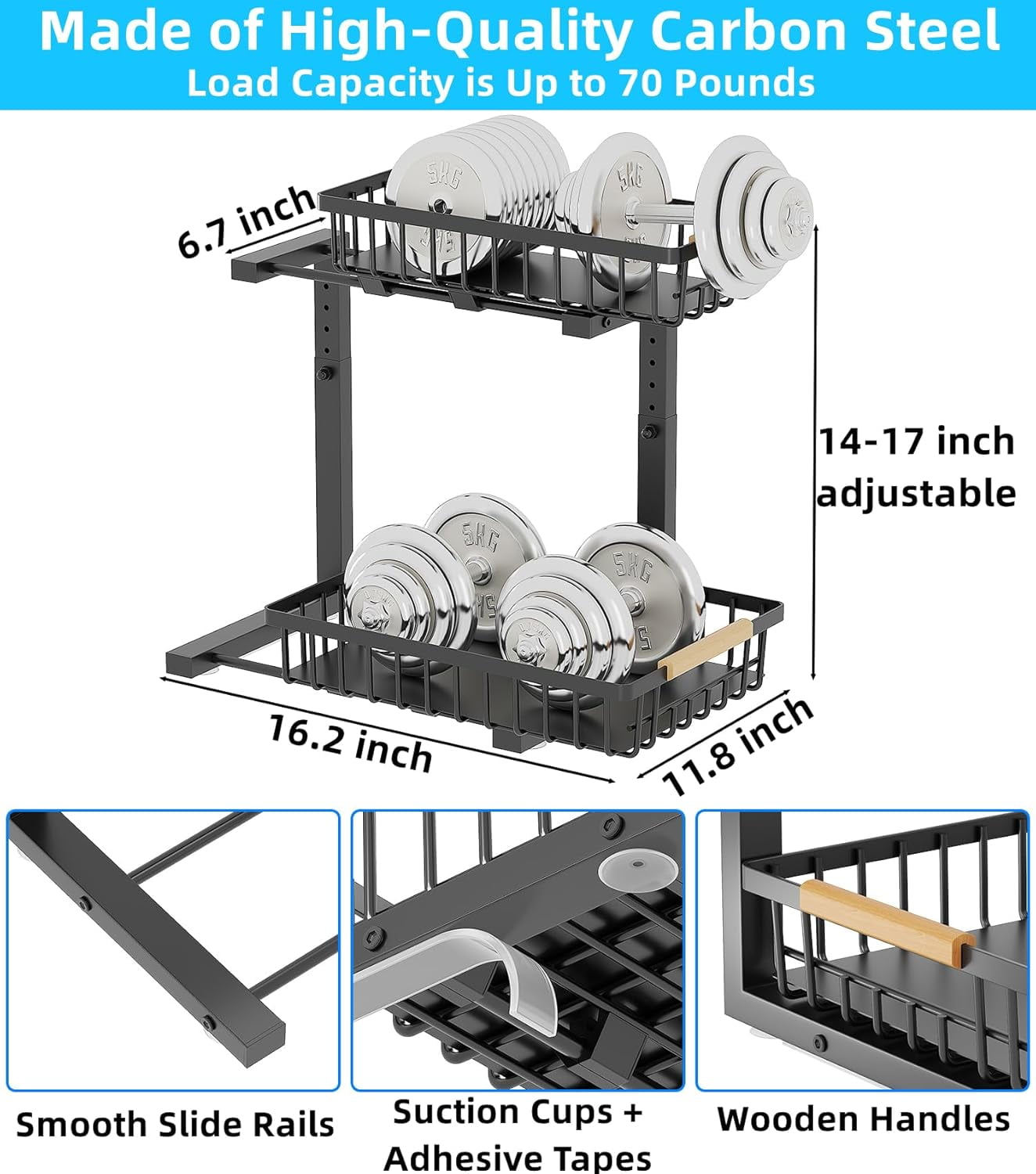 2 Pack Under Sink Organizer, Large 2 Tier Under Sink Organizer Storage, Height Adjustable Metal Pull Out Cabinet Organizer, Sliding Storage for Kitchen/Bathroom/Laundry Room.