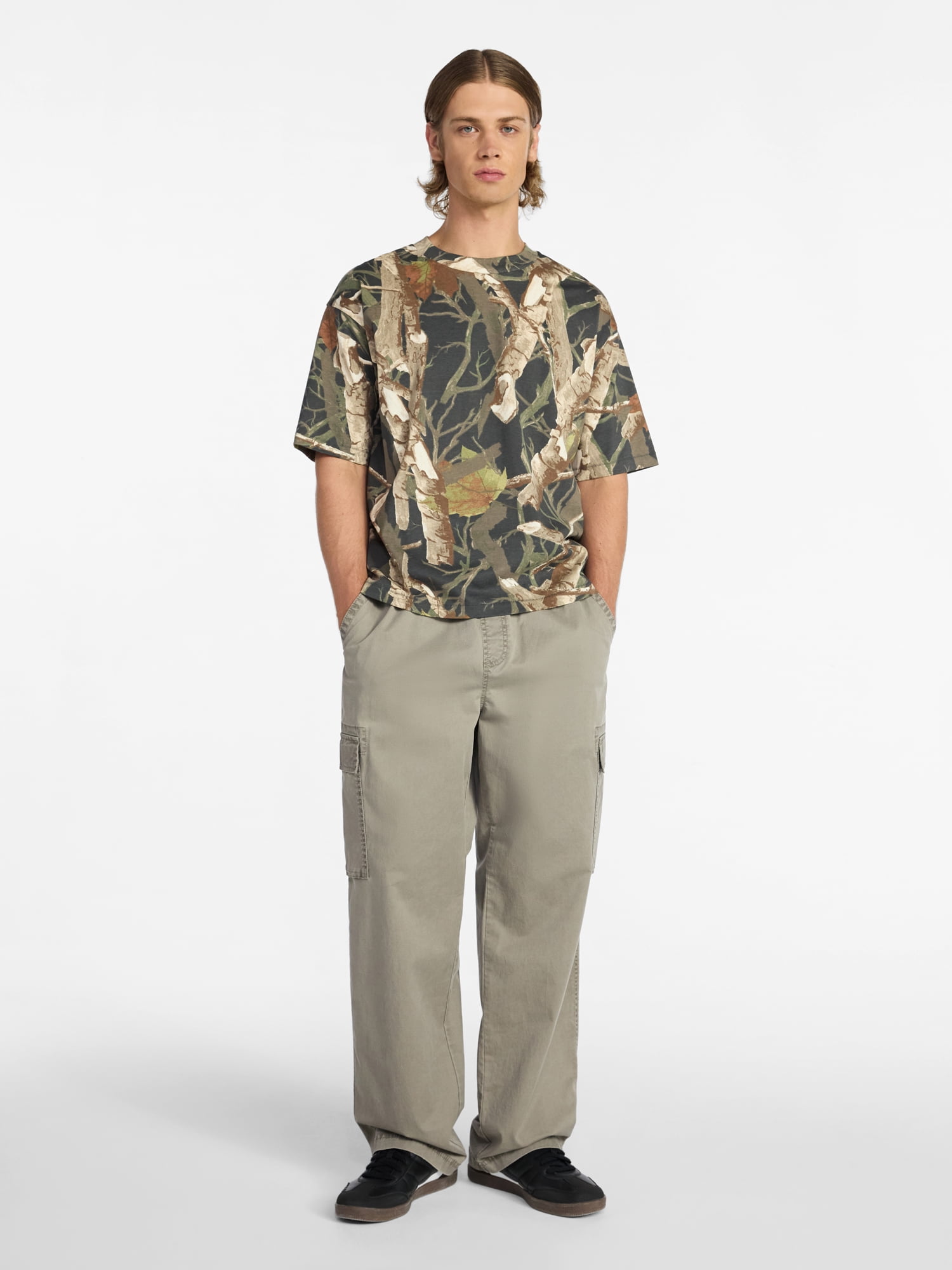 No Boundaries Cotton Oversized Cropped Tee with Short Sleeves, Men's and Big Men's XS-5XL