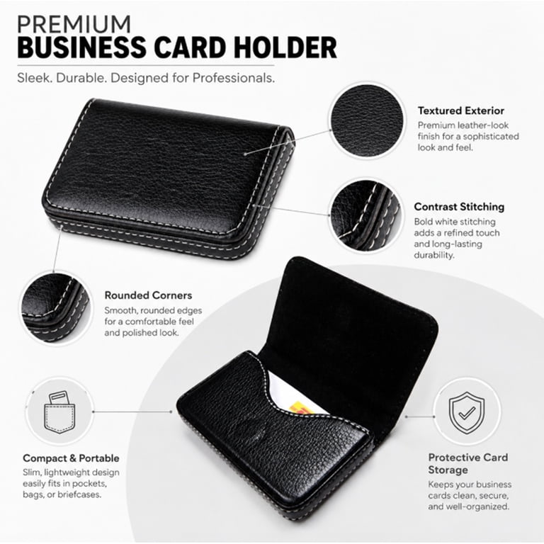 TIKA PU Leather Business Card Holder Wallet - Sleek Pocket Design
