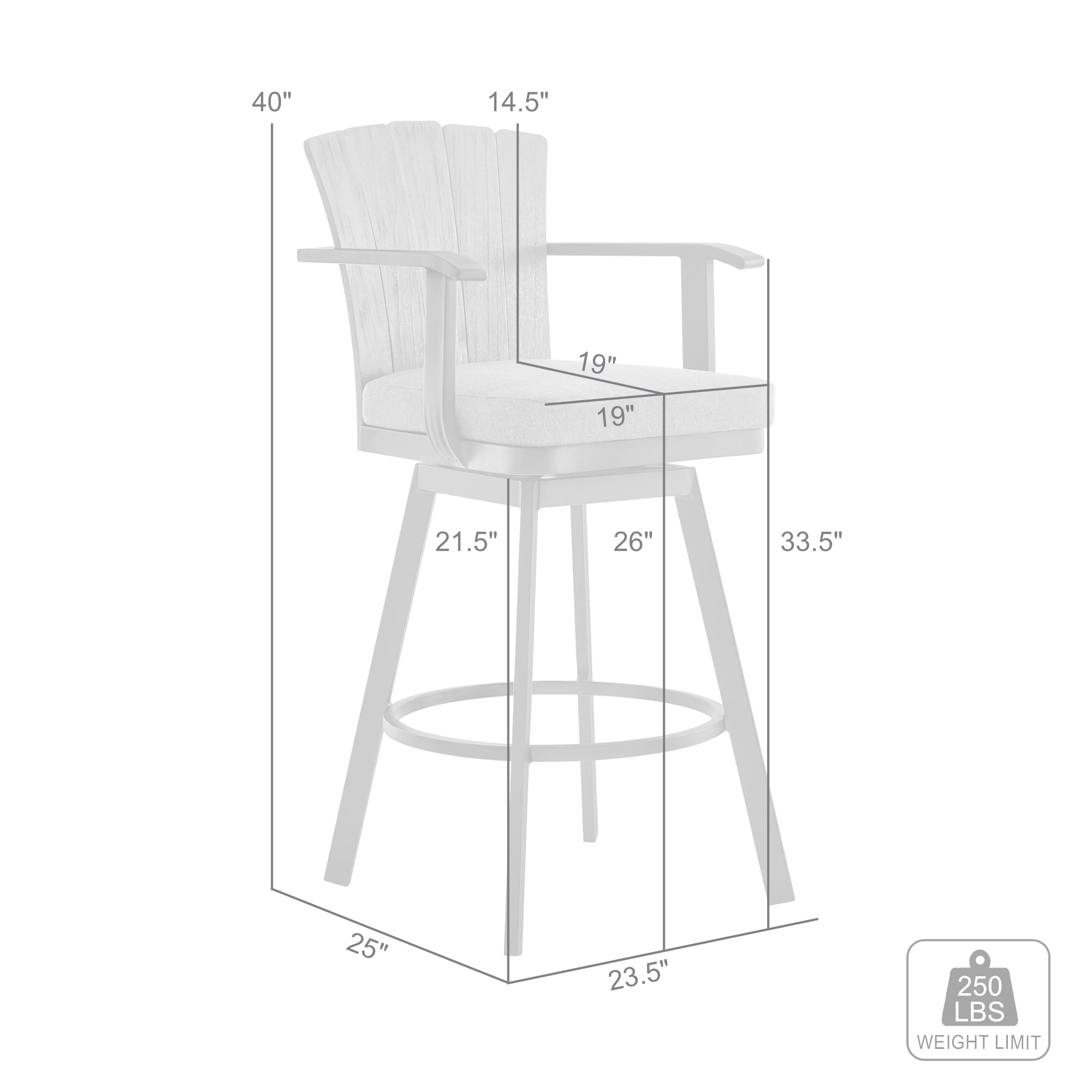 Hazel Outdoor Patio Swivel Counter Stool in Aluminum with Teak Wood and Argent Gray Cushion - Set of 4