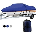 thumbnail image 2 of Waterproof Marine Grade Fabric Boat Cover，Fits V-Hull,Tri-Hull,Bass Boat Runabout Heavy Duty Canvas Boat Covers (600D-Blue, Model D: 23'-24' Length, Beam Width up to 102"), 2 of 6