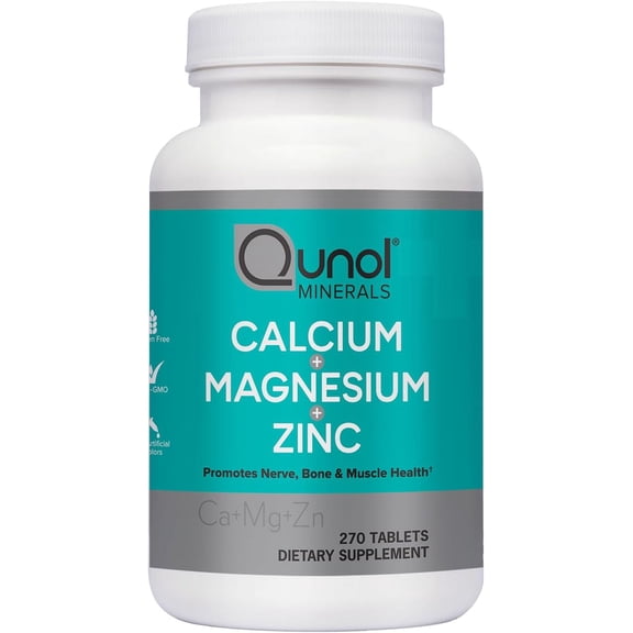 Qunol Magnesium 3 in 1 Tablets with Calcium & Zinc for Immune Support, Bone, Nerve, and Muscle Health Supplement, 270 Count