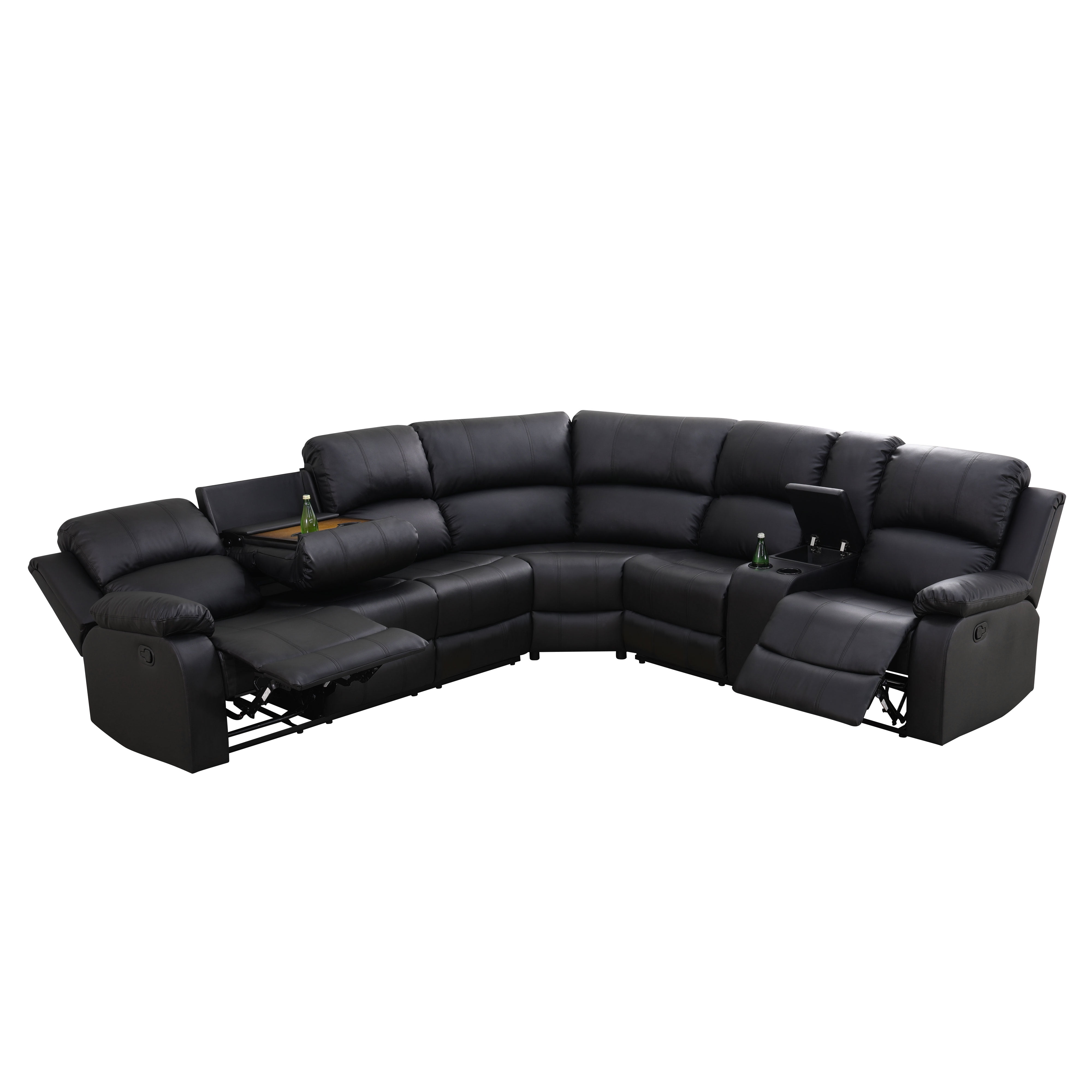 Gewnee Power Recliner Breathing Leather Power Sectional Sofa Set, Black Oversize Reclining Couch with Cup Holder Storage for Living Room ﻿