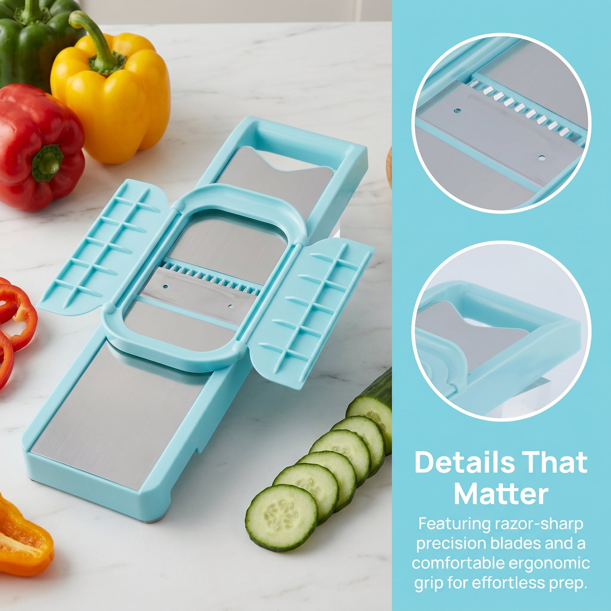 Unique Bargains Stainless Steel Mandoline Slicer with Safety Guard 2 in 1(A) 14.8"x3.9"