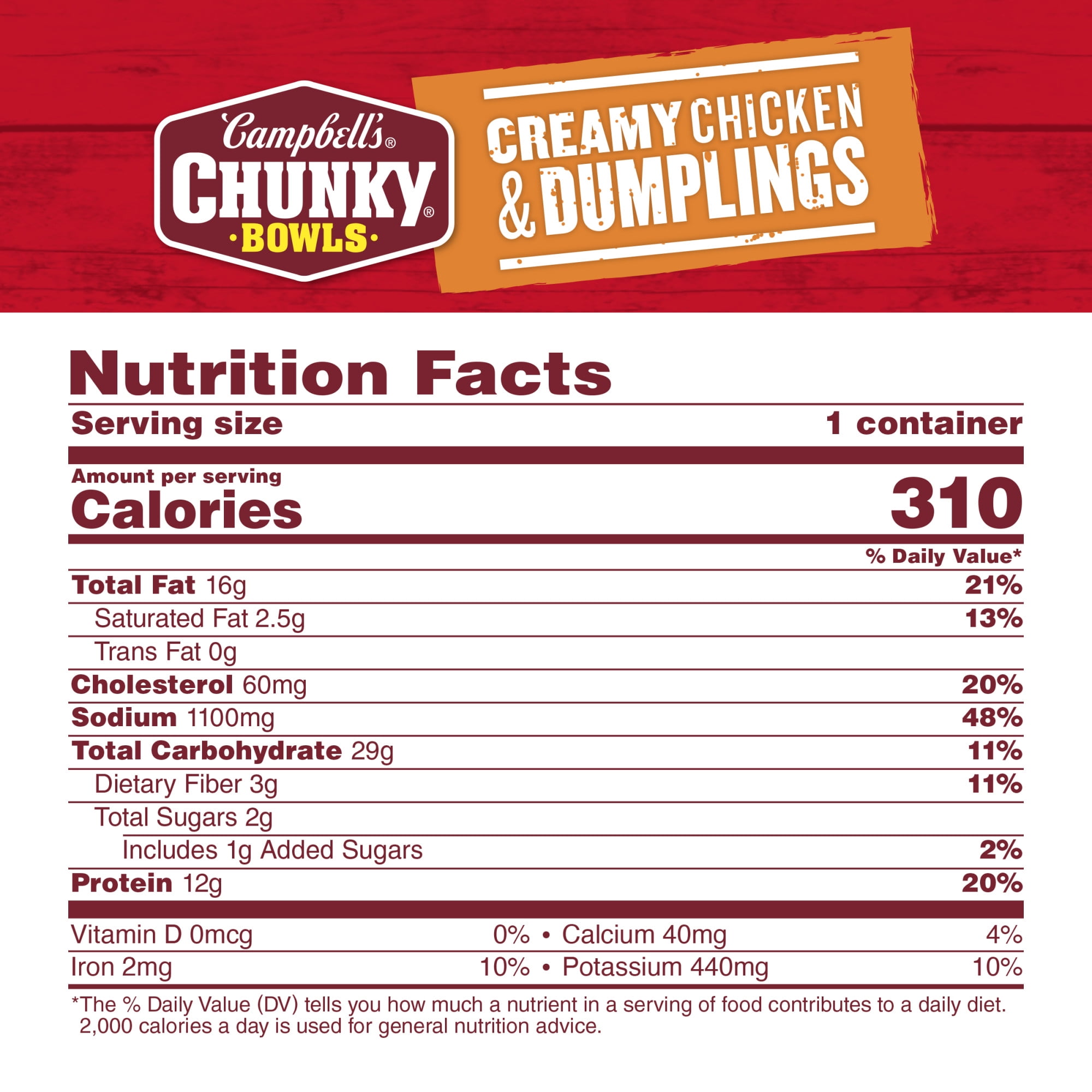 (8 pack) Campbell’s Chunky Creamy Chicken and Dumplings Soup, 15.25 oz Bowl