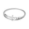thumbnail image 1 of Pulsera de cable trenzado con cruz lateral horizontal de acero inoxidable para mujeres y niñas, 1 of 5