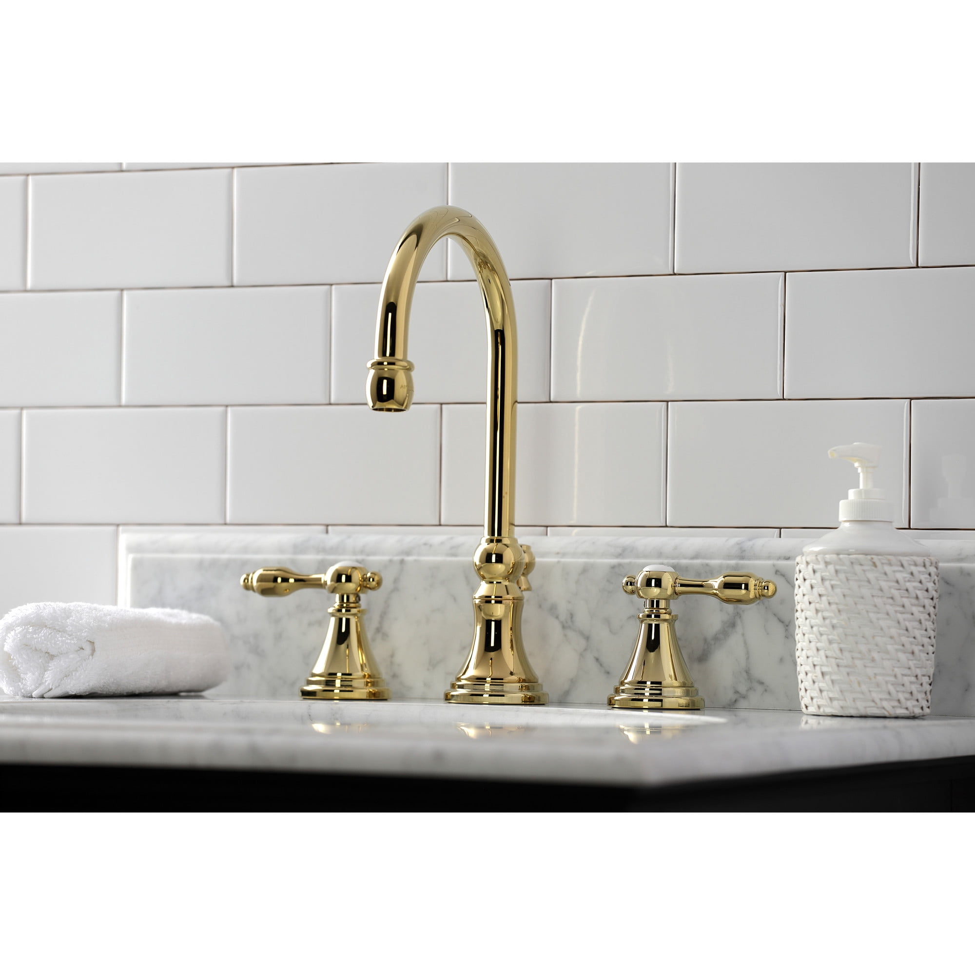 Kingston Brass KS2982TAL Tudor Widespread Bathroom Faucet with Brass Pop-Up, Polished Brass