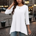 thumbnail image 5 of MIXUE Womens Summer Tops Solid Color Round Neck Long Sleeve Loose Casual Basic Shirts For Women T-shirts Sportwear,White,M, 5 of 7