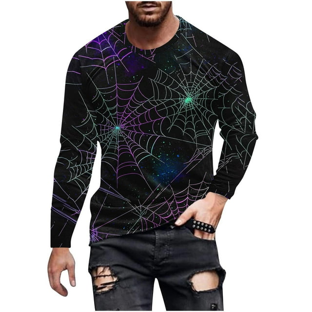 T-Shirt d'Halloween pour Homme, Chandail à Manches Longues Imprimé, Blouse Graphique Effrayante pour Tenue Décontractée
