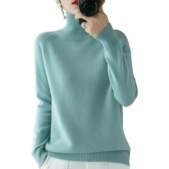 Ayolanni Going out Sweaters Women Light Blue Turtleneck Sweater Draped Basic Loose Fit Shirts Women Sweatshirt XL