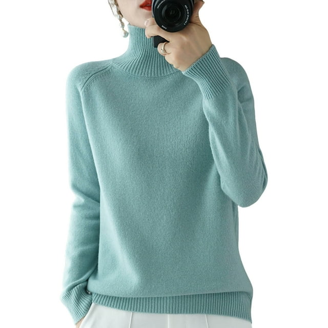 Chandail Col Roulé Femme Ample Couleur Unie Chandail Col Roulé à Manches Longues - Haut Long à la Mode pour Femmes