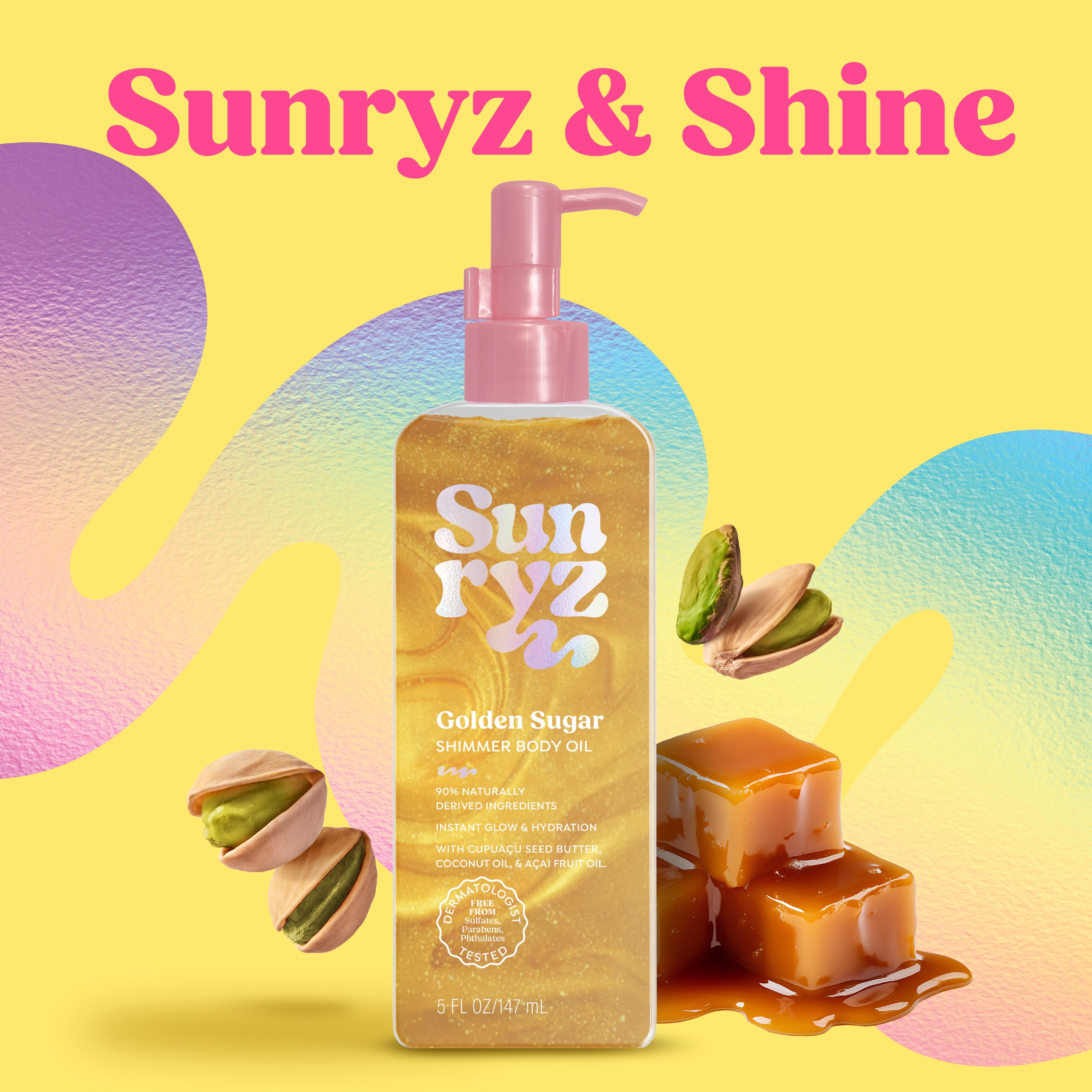 Sunryz Golden Sugar Shimmer Body Oil, Soft Golden Glow, 5 fl oz